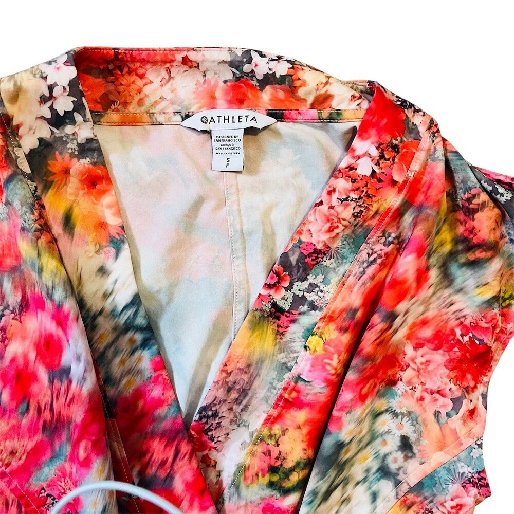 Athleta Marlow Romper Womens Size SP Multicolor Floral V-Neck Tie Waist - Picture 3 of 6